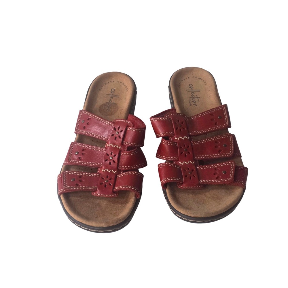 Clarks Collection Leisa Vine Red Leather Slide Sandals Womens 6 M 2